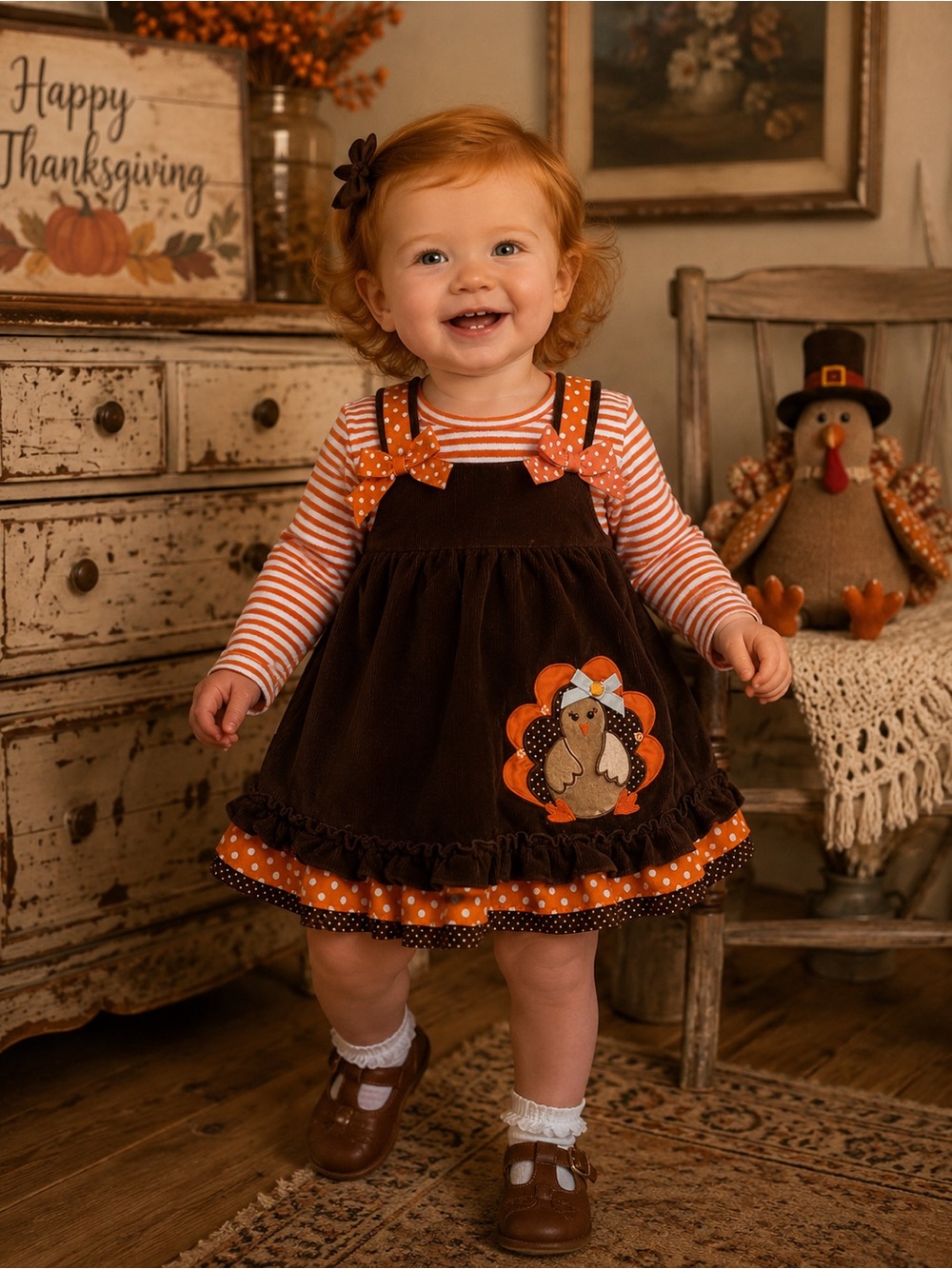 RARE TOO! - 12M Set Orange & White Striped Toddler onesie long sleeves & Dress